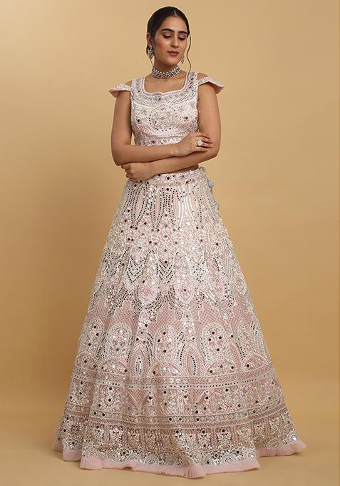 Baby Pink Lehenga With Silver Mirror Embroidery- Rent main image 1