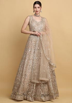 Beige Mirror Embroidered Swanidhya Lehenga Set