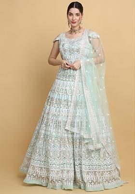 Sea Green Mirror Embroidered Khushnuma Lehenga Set