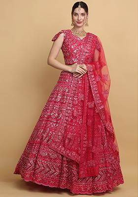 Red Mirror Embroidered Divyaswarna Lehenga Set