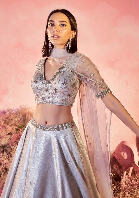Gray embroidered lehenga set main image 1