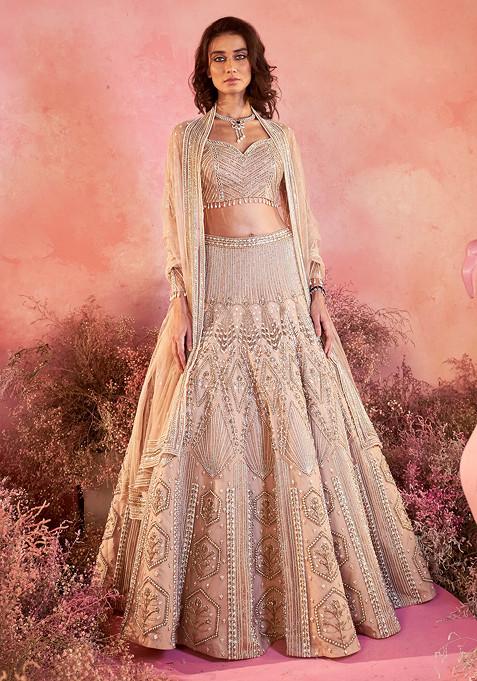 Nude Pink Sanjh Embroidered Lehenga Set