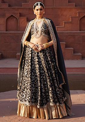 Black Embroidered Silk Mishri Lehenga Set