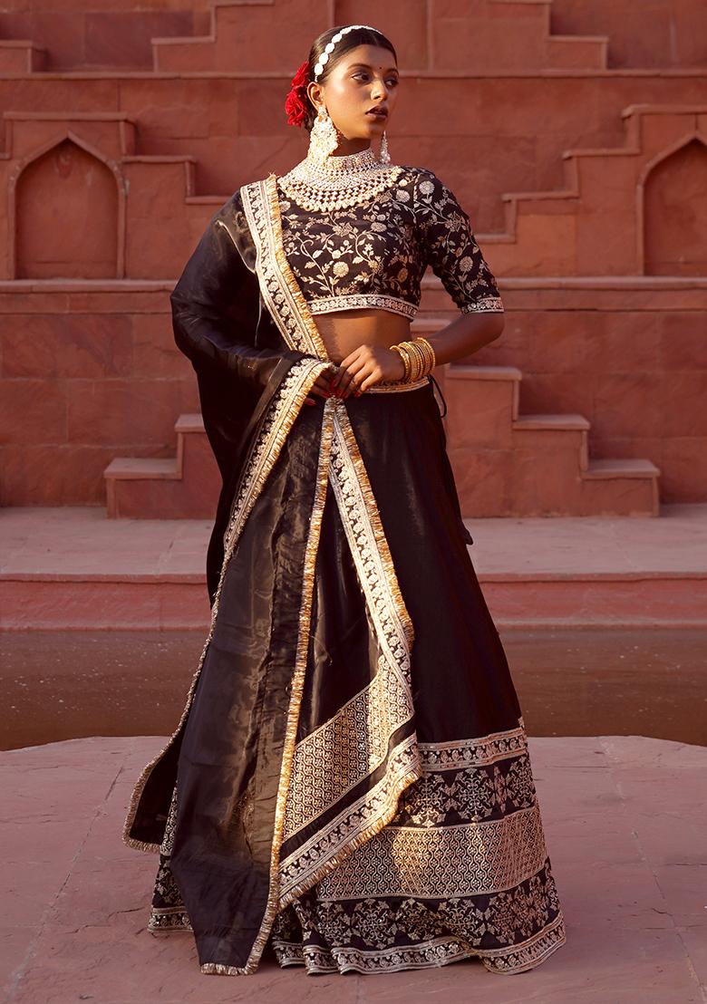 Black Embroidered Silk Ziana Lehenga Set