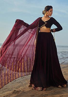 Wine Embroidered Velvet Vanessa Lehenga Set