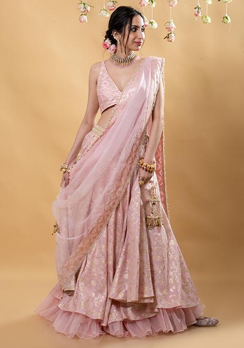 Pink Brocade Embroidered Chandini Lehenga Set