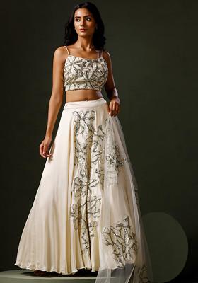 Ivory Embroidered Silk Phool Lehenga Set