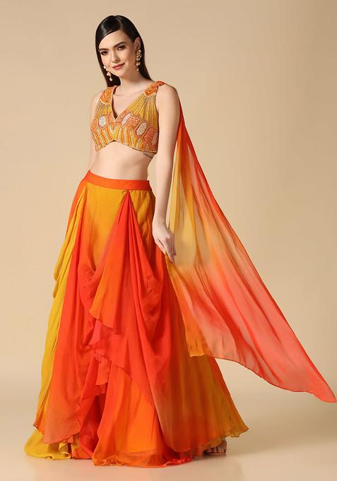 Orange peel embroidered lehenga set main image 1