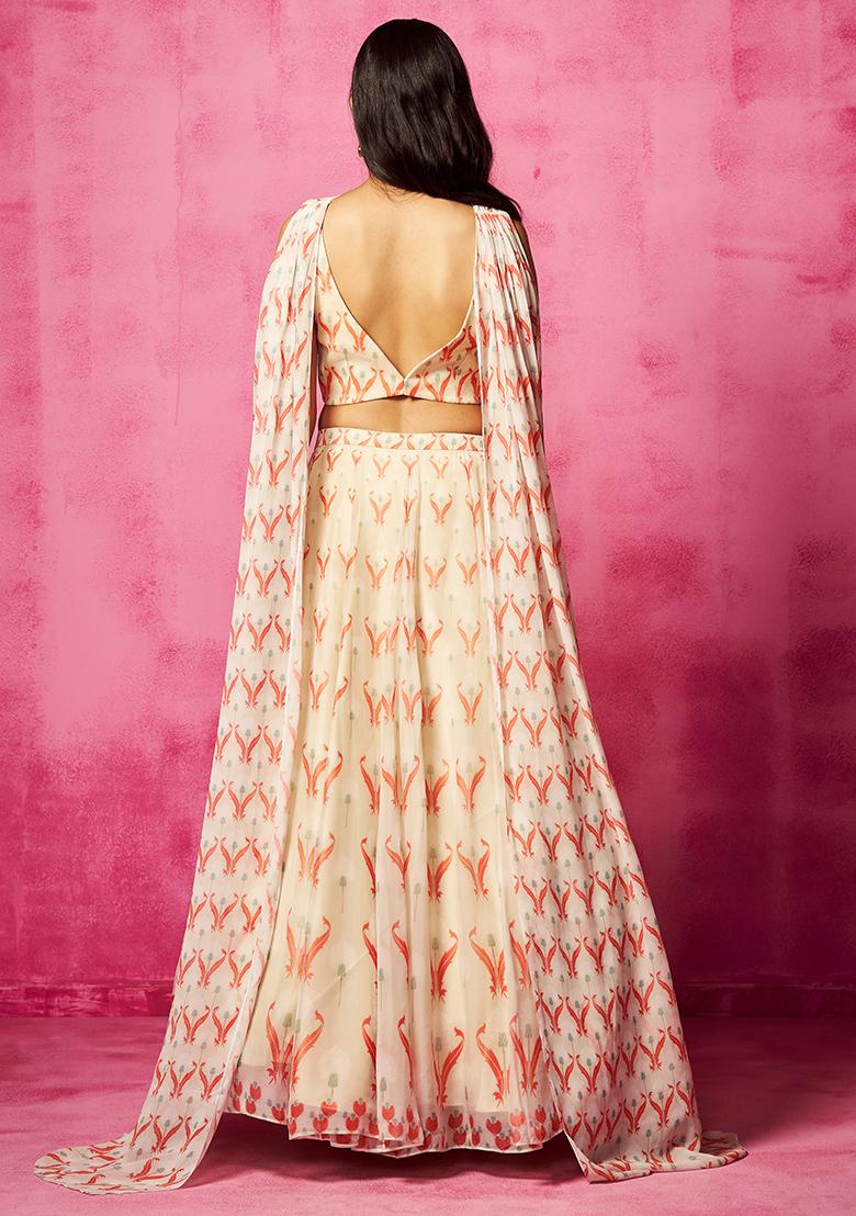 Ivory Printed And Embroidered Lehenga Set