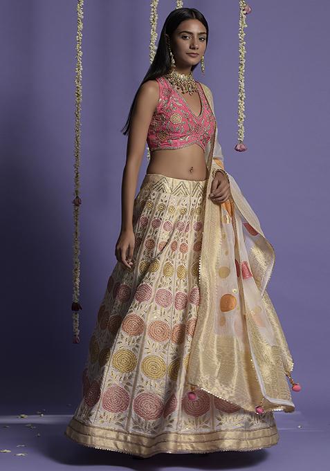 Ivory jacquard banarasi lehenga set