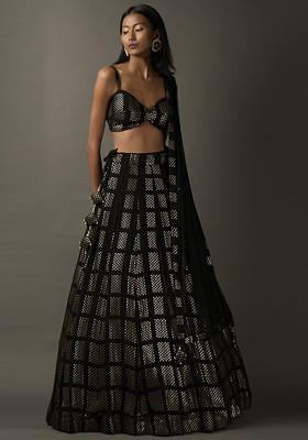 Black Sequin Hand Embroidered Work Lehenga Set