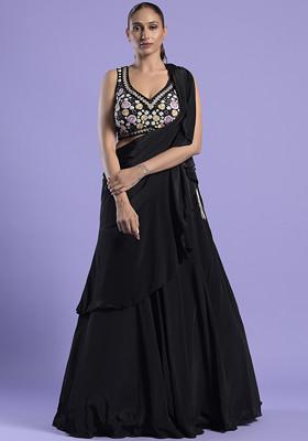 Black Sequin Embroidered Crepe Kalidar Lehenga Set