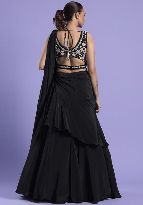 Digital Printed Kalidar Lehenga Set with Crystal Embellishments & Colorful Tassels