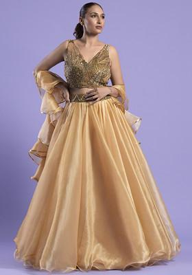 Gold Sequin Embroidered Crepe Lehenga Set