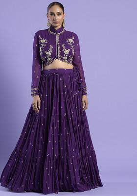 Purple Zari Work Georgette Lehenga Set