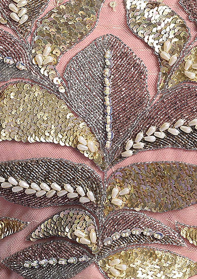 Pink Zari Embroidered Tissue Silk Lehenga Set