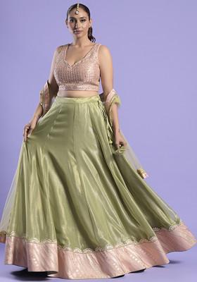 Pale Green Gota Patti Work Silk Lehenga Set