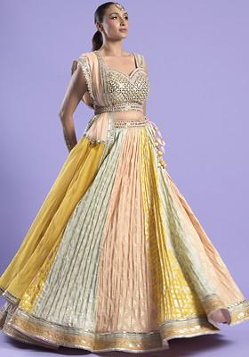 Multicolour Mirror Work Silk Lehenga Set