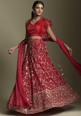 Rani Pink Sequin Embroidered Work Georgette Lehenga Set