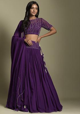 Purple Sequin Embroidered Georgette Lehenga Set
