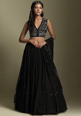 Black Moti Embroidered Georgette Lehenga Set