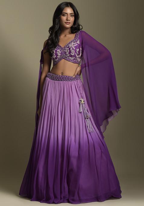 Purple Sequin Embroidered Lehenga Set