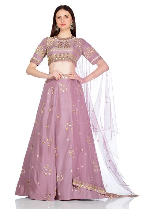 Lavender Water Lily Embroidered Lehenga Set