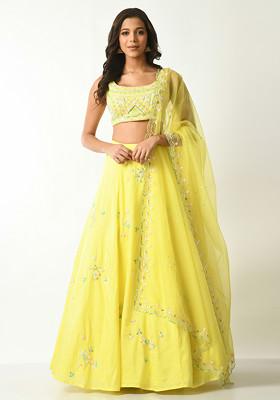 Yellow Ditsy Sequin Embroidered Lehenga Set