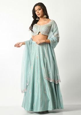 Aqua Teal Scallop Sequin Embroidered Lehenga Set