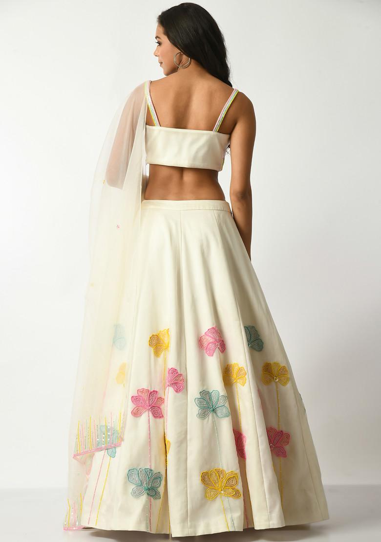 Black and White Floral Embroidered Lehenga