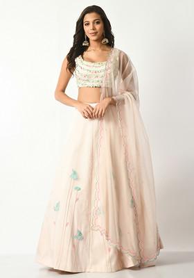 Blush Pink Sequin Embroidered Lehenga With Cutwork Dupatta Set