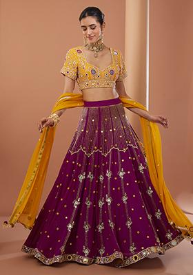 Maroon Mirror Embroidered Silk Georgette Lehenga Set