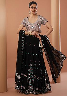 Black Mirror Embroidered Georgette Lehenga Set