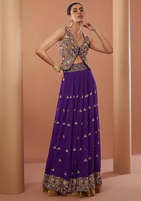 Purple Zardozi Embroidered Georgette Lehenga Set