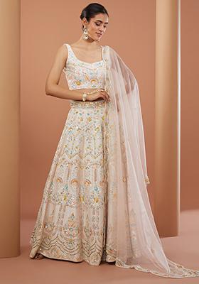 Pink Bead Embroidered Raw Silk Lehenga Set