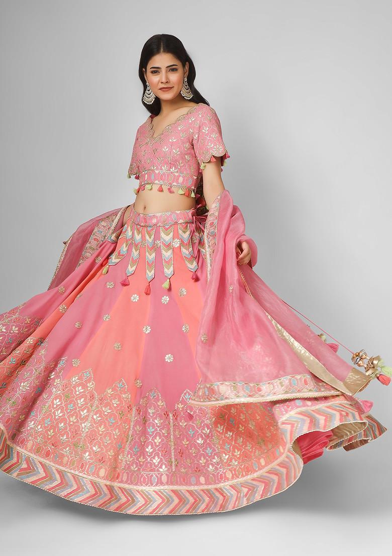 Pink Gotta Dori Embroidered Silk Georgette Lehenga Set