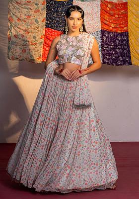 Ivory Digital Print And Sequin Embroidered Lehenga Set