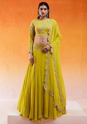Yellow Daisy Threadwork Embroidered Lehenga Set