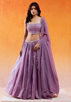 Lavender Sequin Embroidered Crushed Organza Lehenga Set