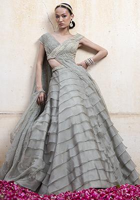 Green Embroidered Organza Lehenga Set