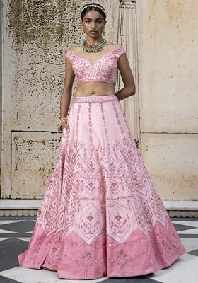 Pink Embroidered Raw Silk Lehenga Set