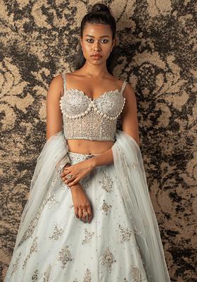 Light Blue Starry Embroidered Organza Lehenga Set