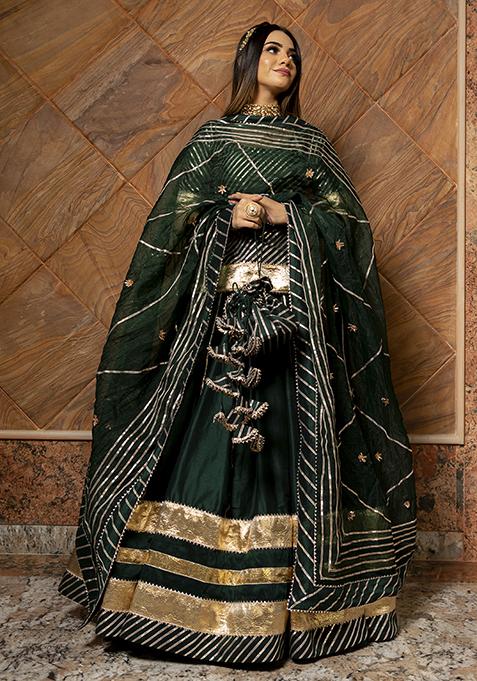 Green Embroidered Cotton Silk Baisa Lehenga Set