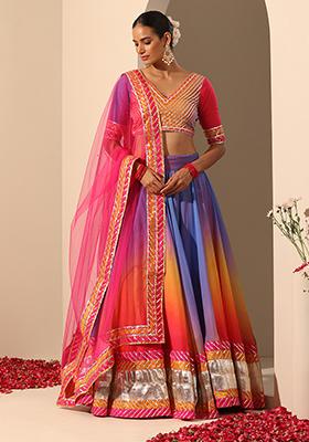 Pink Embroidered Organza Gul Rangriti Lehenga Set