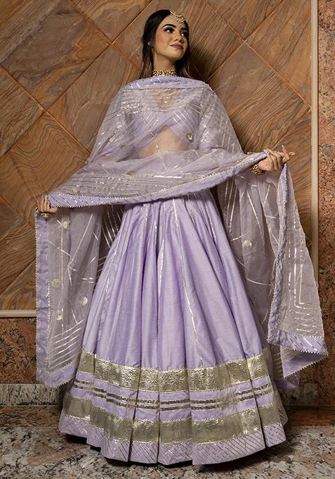 Lilac Embroidered Cotton Silk Ibadat Lehenga Set