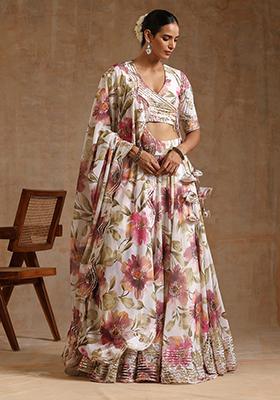 White Printed Georgette Gul Sufiyaan Lehenga Set