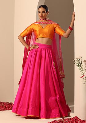 Pink Taffeta Silk Gul Lehenga Set