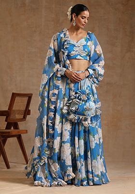 Blue Printed Organza Gul Fiza Lehenga Set