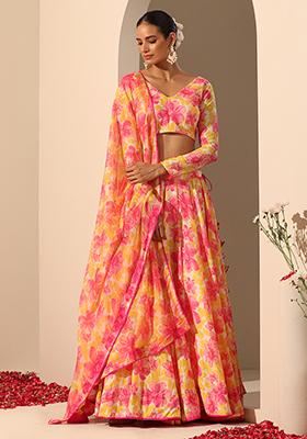 Yellow Printed Muslin Gul Rangrez Lehenga Set