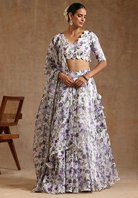 White Printed Organza Gul Jamini Lehenga Set